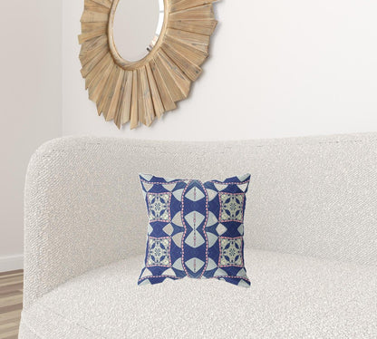 16" X 16" Indigo Geometric Indoor Outdoor Throw Pillow