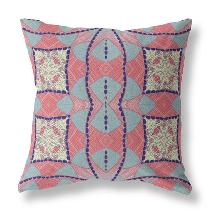 16" X 16" Red Geometric Indoor Outdoor Throw Pillow