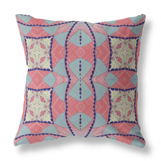 16" X 16" Red Geometric Indoor Outdoor Throw Pillow