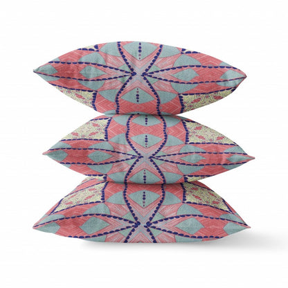 16" X 16" Red Geometric Indoor Outdoor Throw Pillow