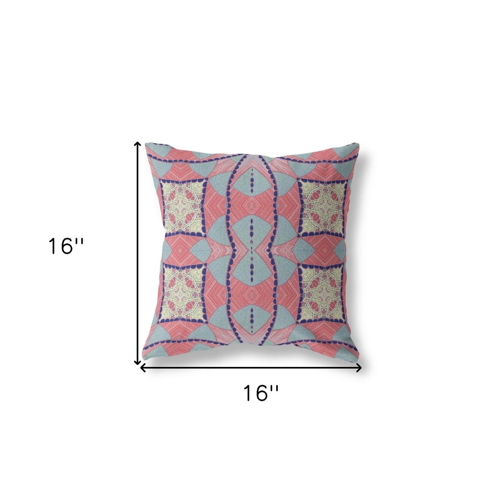 16" X 16" Red Geometric Indoor Outdoor Throw Pillow
