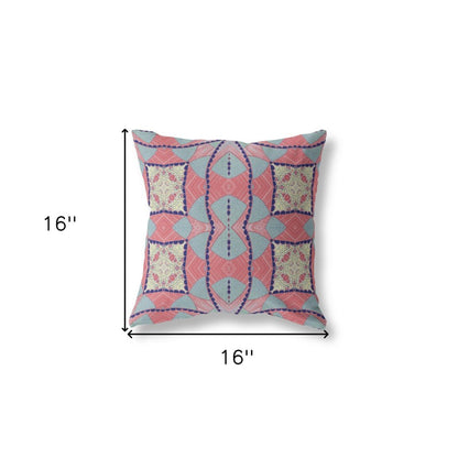 16" X 16" Red Geometric Indoor Outdoor Throw Pillow