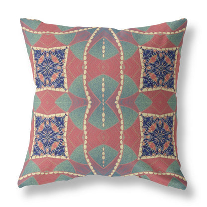 16" X 16" Red Geometric Indoor Outdoor Throw Pillow