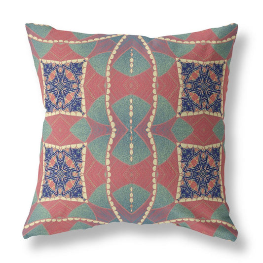 16" X 16" Red Geometric Indoor Outdoor Throw Pillow