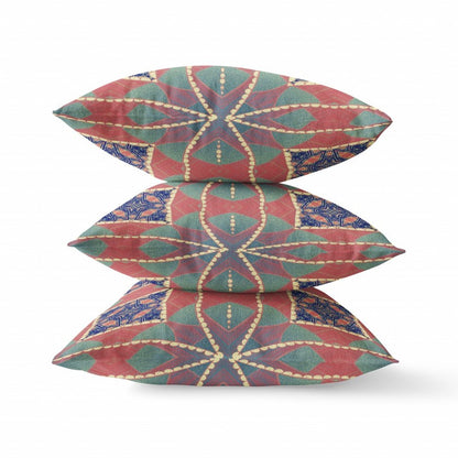 16" X 16" Red Geometric Indoor Outdoor Throw Pillow