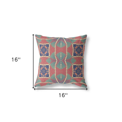 16" X 16" Red Geometric Indoor Outdoor Throw Pillow