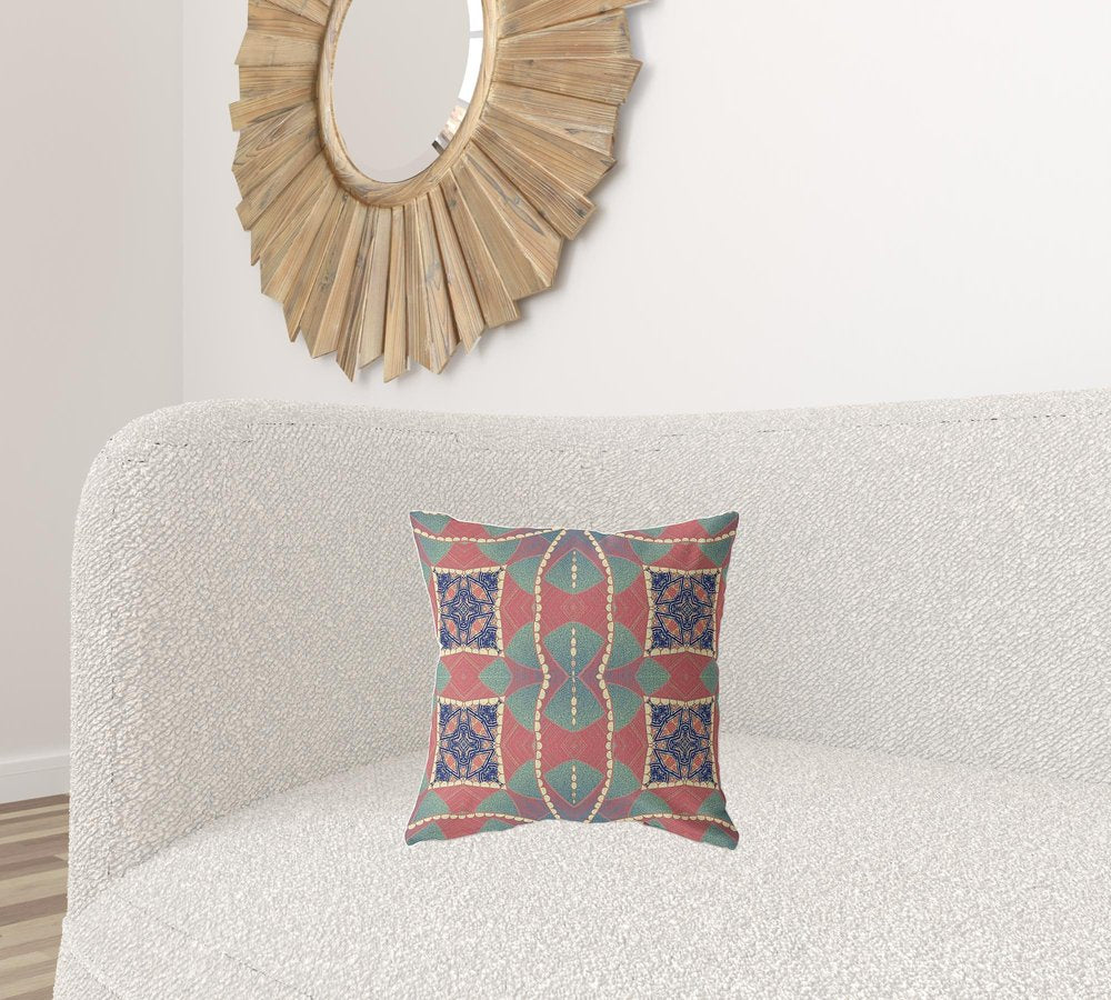 16" X 16" Red Geometric Indoor Outdoor Throw Pillow