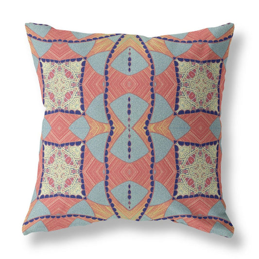 16" X 16" Red Geometric Indoor Outdoor Throw Pillow