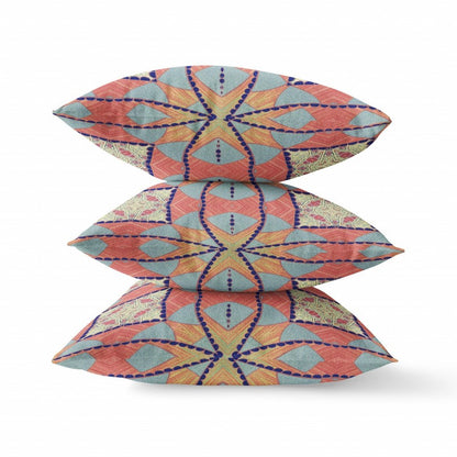 16" X 16" Red Geometric Indoor Outdoor Throw Pillow