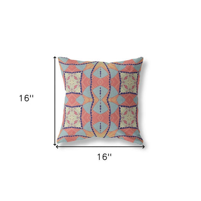 16" X 16" Red Geometric Indoor Outdoor Throw Pillow