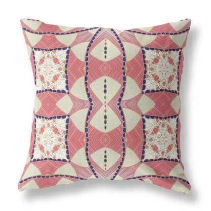 16" X 16" Red and White Geometric Indoor Outdoor Throw Pillow