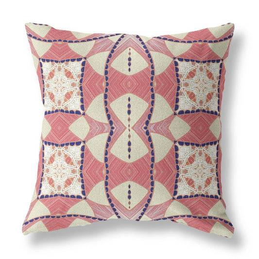 16" X 16" Red and White Geometric Indoor Outdoor Throw Pillow