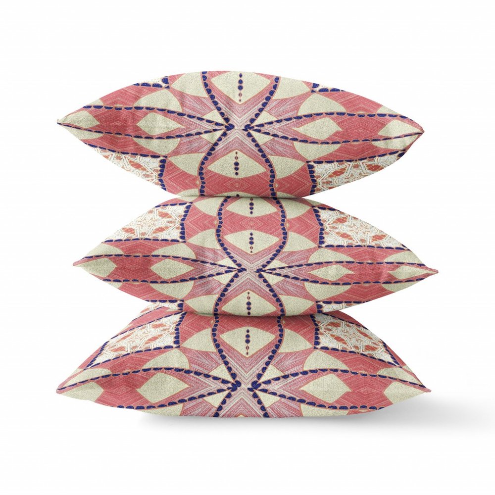 16" X 16" Red and White Geometric Indoor Outdoor Throw Pillow
