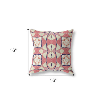 16" X 16" Red and White Geometric Indoor Outdoor Throw Pillow