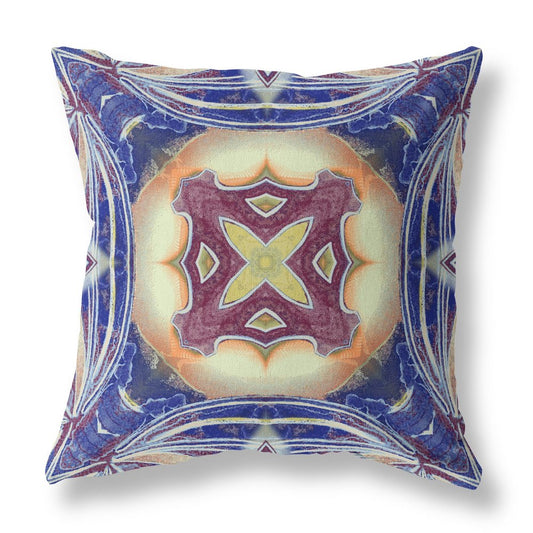 16" X 16" Blue Geometric Indoor Outdoor Throw Pillow