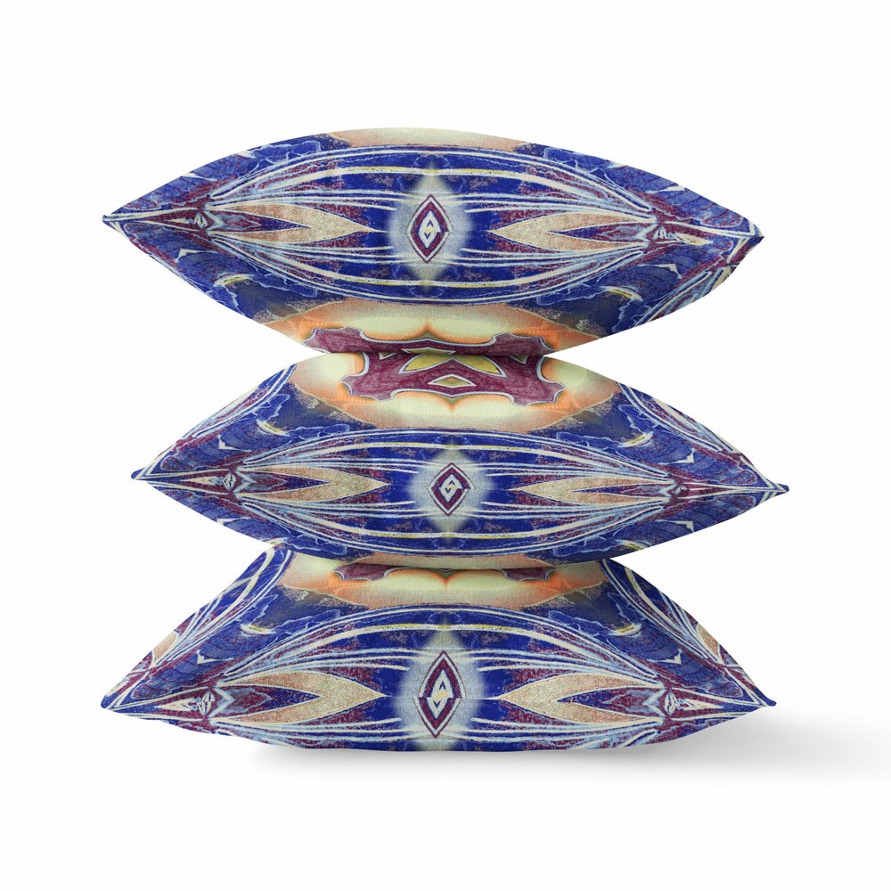 16" X 16" Blue Geometric Indoor Outdoor Throw Pillow