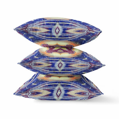 16" X 16" Blue Geometric Indoor Outdoor Throw Pillow