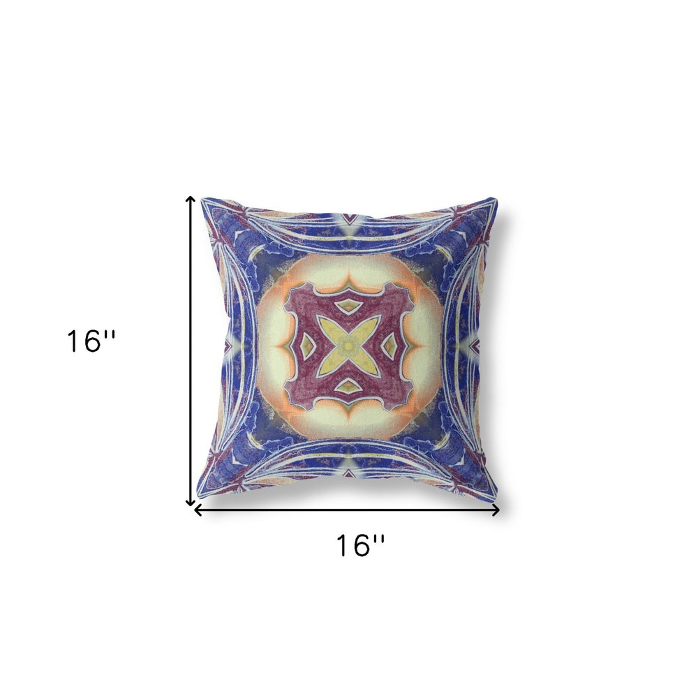 16" X 16" Blue Geometric Indoor Outdoor Throw Pillow