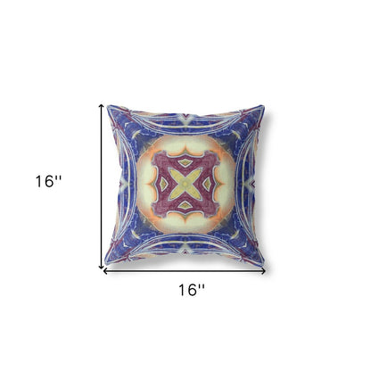 16" X 16" Blue Geometric Indoor Outdoor Throw Pillow