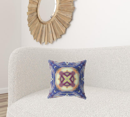 16" X 16" Blue Geometric Indoor Outdoor Throw Pillow