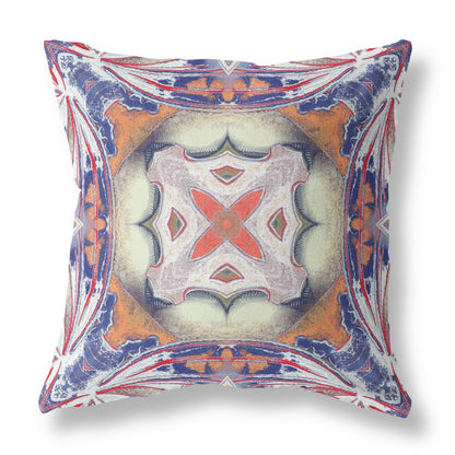 16" X 16" Blue and White Geometric Indoor Outdoor Throw Pillow