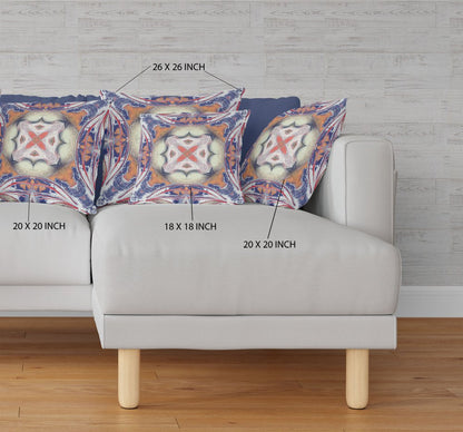 16" X 16" Blue and White Geometric Indoor Outdoor Throw Pillow