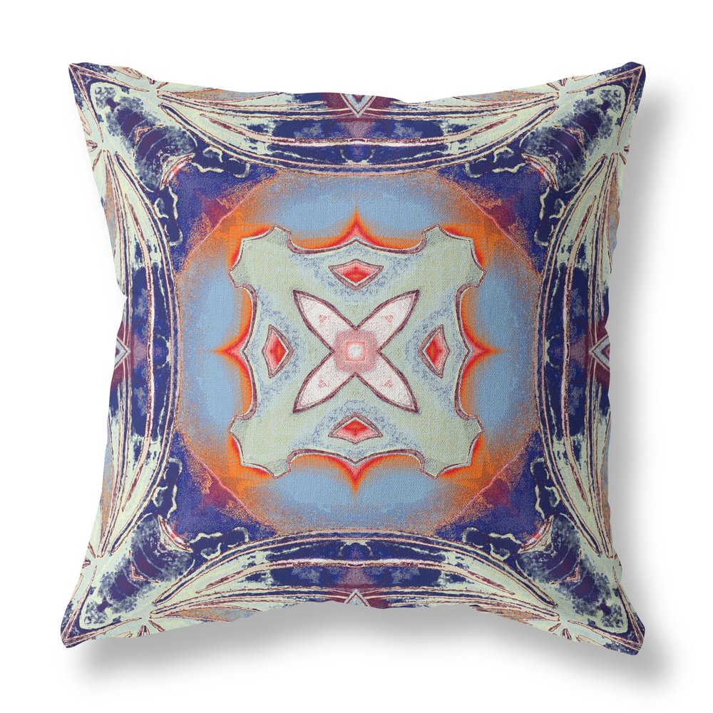 16" X 16" Indigo Geometric Indoor Outdoor Throw Pillow