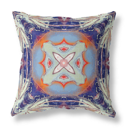 16" X 16" Indigo Geometric Indoor Outdoor Throw Pillow