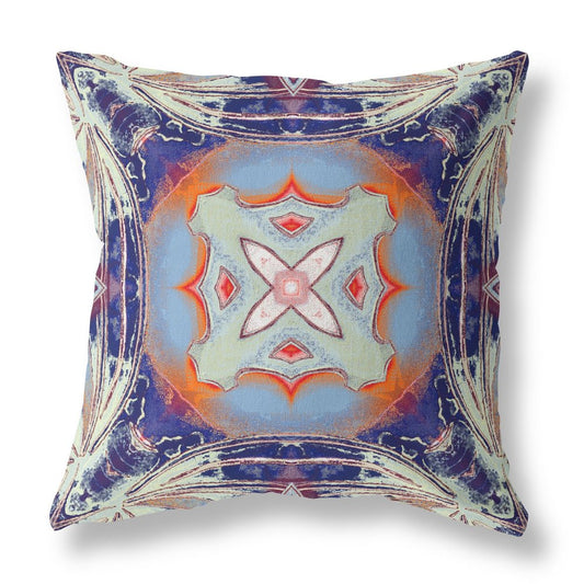 16" X 16" Indigo Geometric Indoor Outdoor Throw Pillow