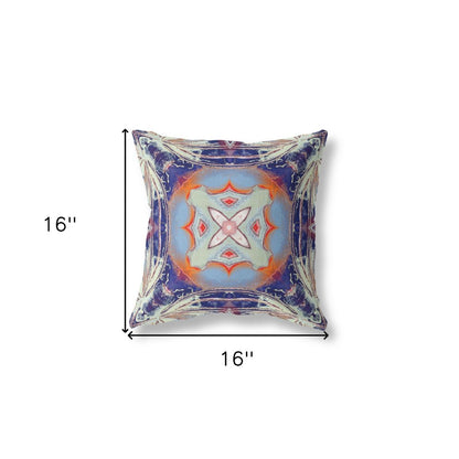 16" X 16" Indigo Geometric Indoor Outdoor Throw Pillow