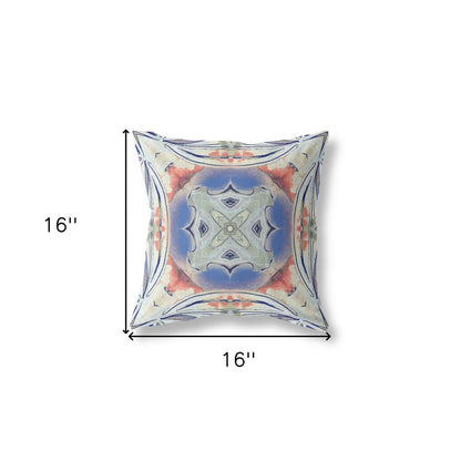 16" X 16" Cream Geometric Indoor Outdoor Throw Pillow