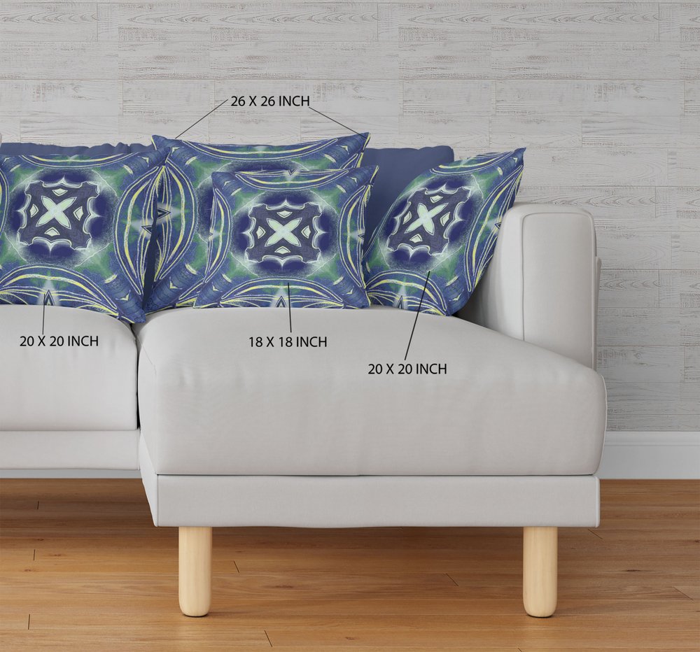 16" X 16" Blue and Green Geometric Indoor Outdoor Throw Pillow