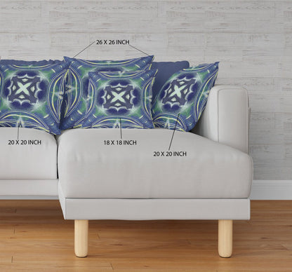 16" X 16" Blue and Green Geometric Indoor Outdoor Throw Pillow