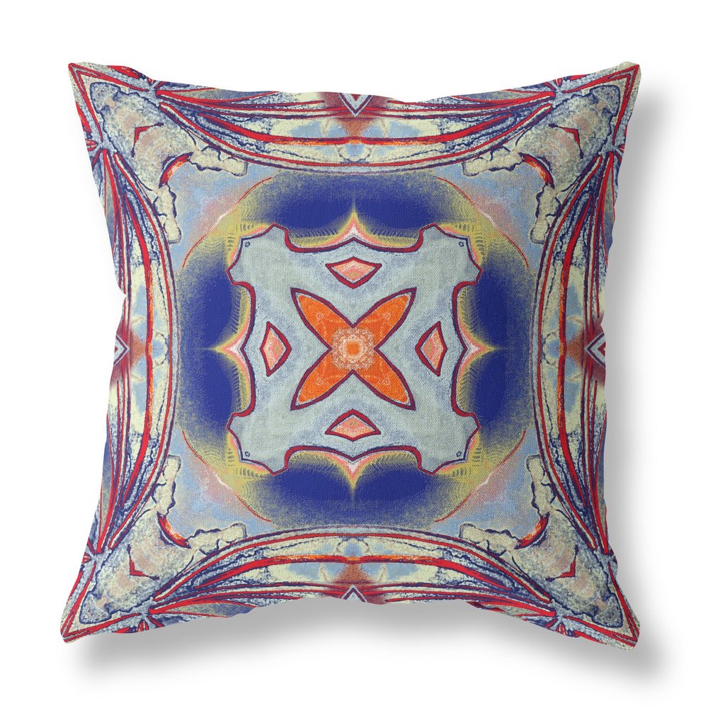 16" X 16" Blue and Gray Geometric Indoor Outdoor Throw Pillow