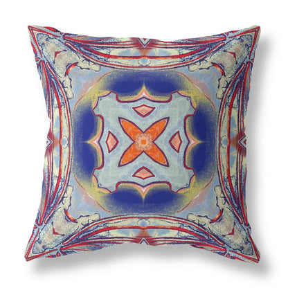 16" X 16" Blue and Gray Geometric Indoor Outdoor Throw Pillow