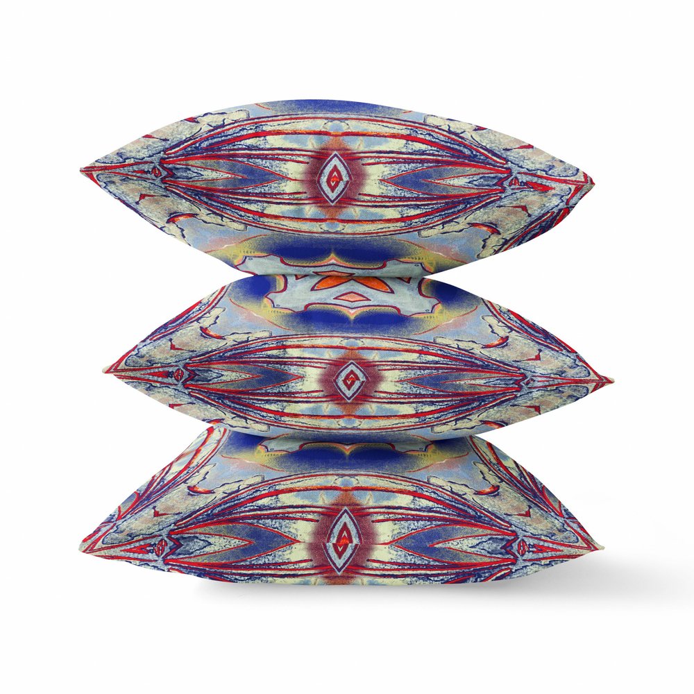 16" X 16" Blue and Gray Geometric Indoor Outdoor Throw Pillow