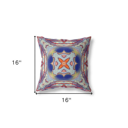 16" X 16" Blue and Gray Geometric Indoor Outdoor Throw Pillow