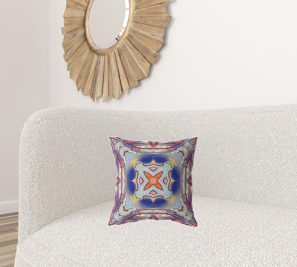 16" X 16" Blue and Gray Geometric Indoor Outdoor Throw Pillow