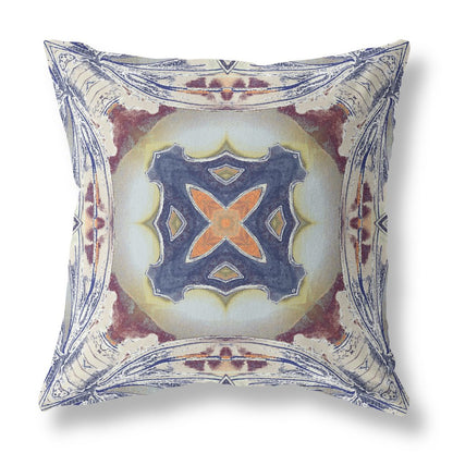 16" X 16" Indigo Geometric Indoor Outdoor Throw Pillow