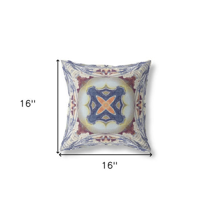 16" X 16" Indigo Geometric Indoor Outdoor Throw Pillow