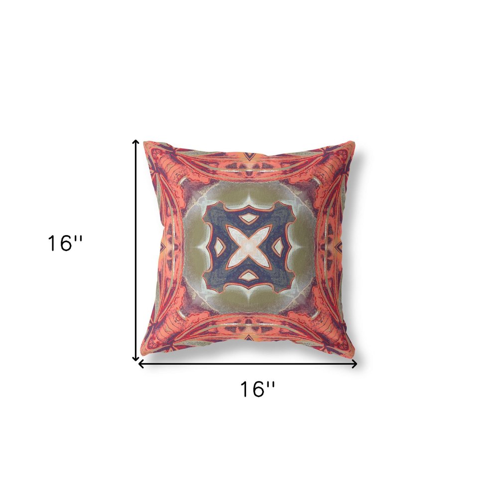 16" X 16" Peach Geometric Indoor Outdoor Throw Pillow