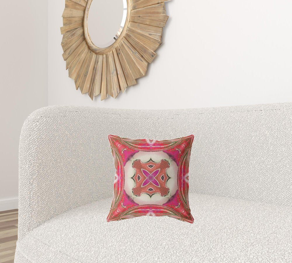 16" X 16" Pink Geometric Indoor Outdoor Throw Pillow