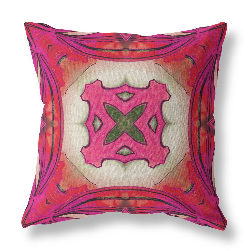 16" X 16" Hot Pink Geometric Indoor Outdoor Throw Pillow