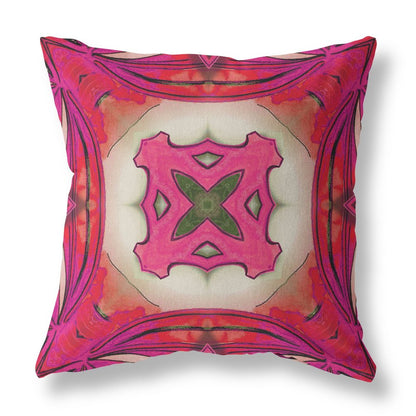 16" X 16" Hot Pink Geometric Indoor Outdoor Throw Pillow