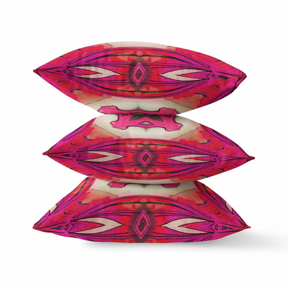 16" X 16" Hot Pink Geometric Indoor Outdoor Throw Pillow