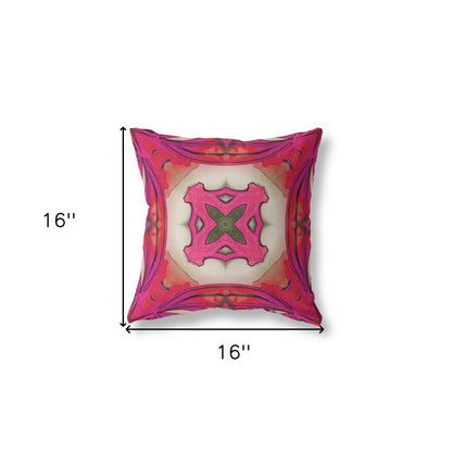 16" X 16" Hot Pink Geometric Indoor Outdoor Throw Pillow
