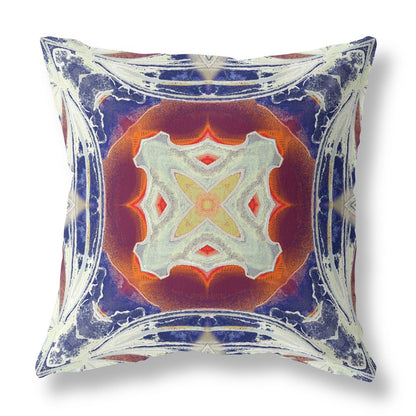 16" X 16" Indigo Geometric Indoor Outdoor Throw Pillow