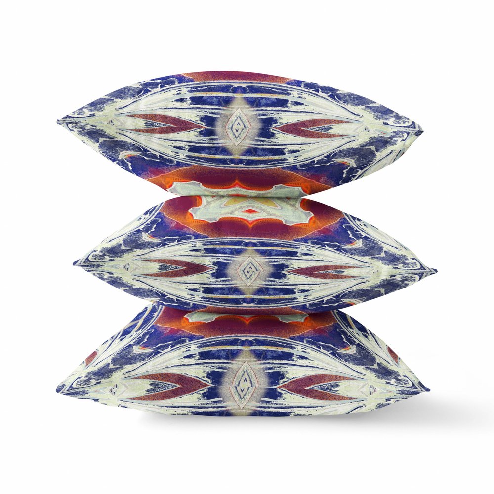 16" X 16" Indigo Geometric Indoor Outdoor Throw Pillow