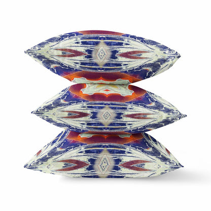 16" X 16" Indigo Geometric Indoor Outdoor Throw Pillow