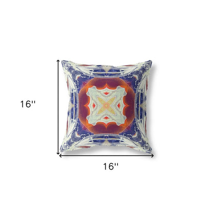 16" X 16" Indigo Geometric Indoor Outdoor Throw Pillow